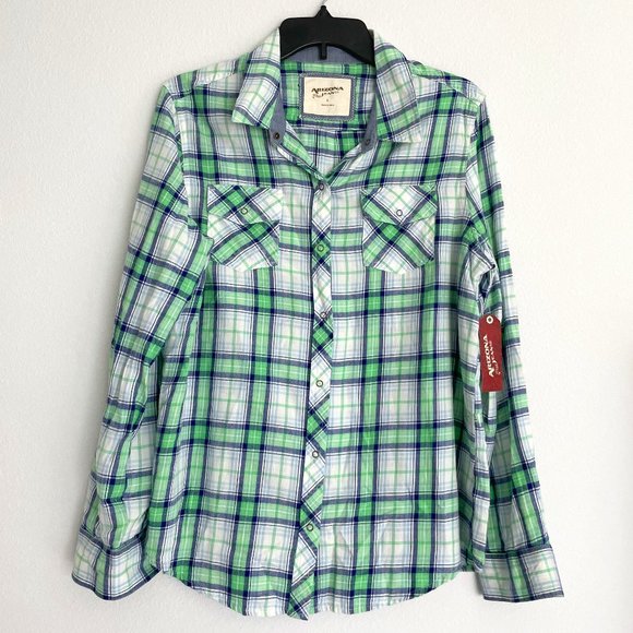 NWT - Arizona Jeans - Long-Sleeved Button Down Plaid Shirt - Large - Picture 1 of 14